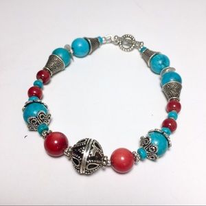 Turquoise Howlite Coral Silver Bracelet
